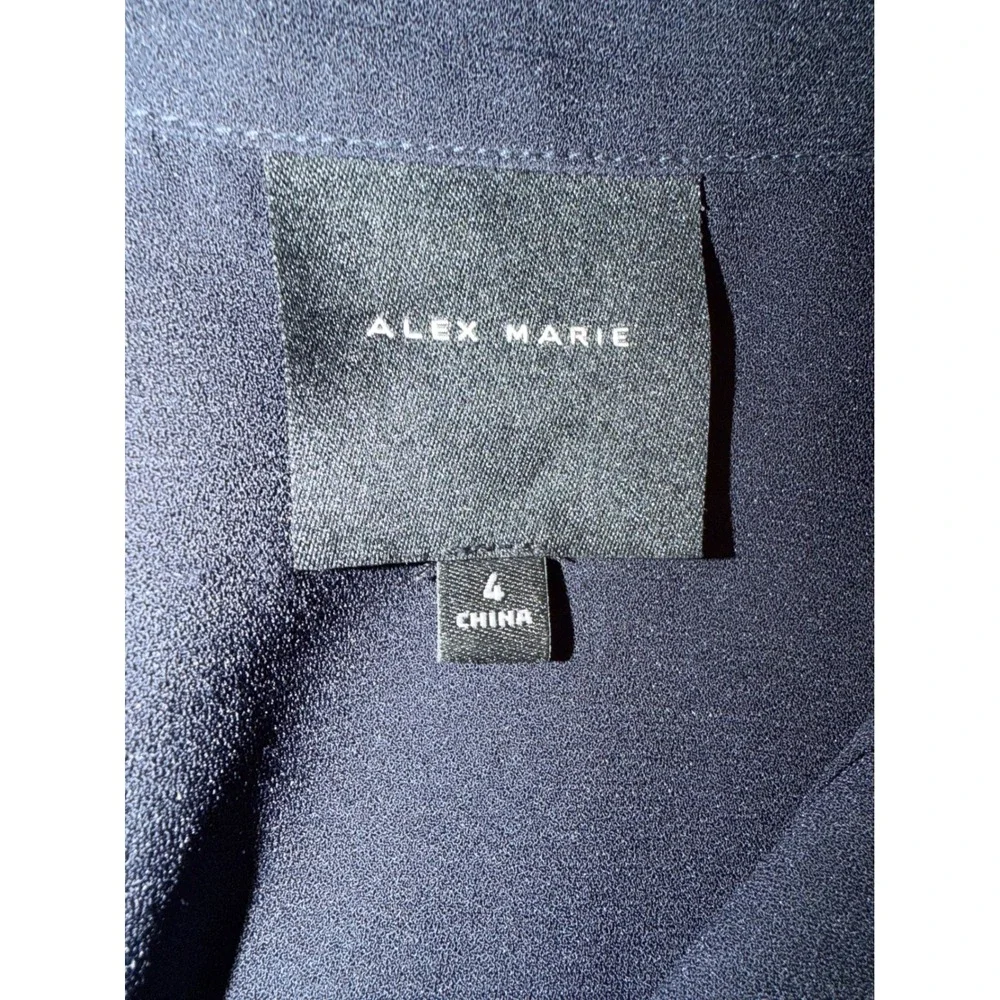 Alex Marie Navy Blue Pleated Ruffle Hem Long Sleeve Shirt Dress 4 NWOT